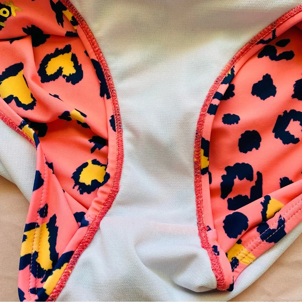 💛 Betsey Johnson Cheetah Girls Onepiece Swimsuit Pink Hearts Bow Bikini Cutout